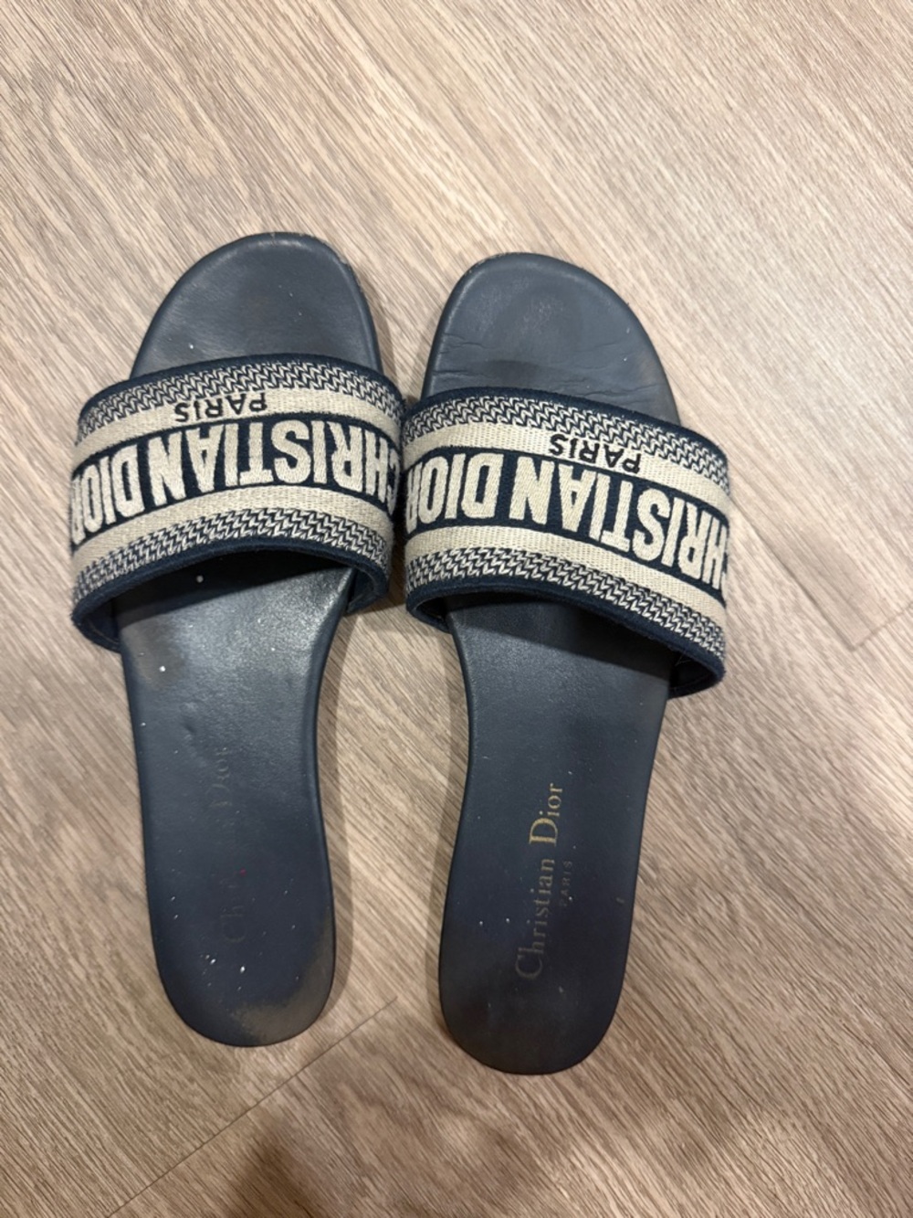 Dior Black and Beige Logo Slide Sandals